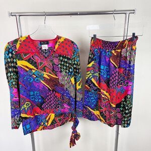 Diane Fres Silk Skirt Blouse Set Combo Medium